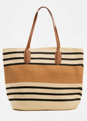 Striped Beach Bag w/ Leatherette Handles
