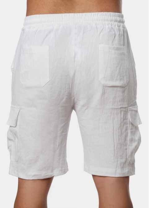 White Cotton Cargo Shorts, Loose Fit