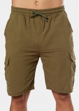 Khaki Cotton Cargo Shorts, Loose Fit