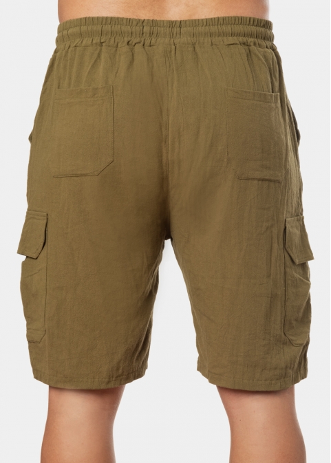 Khaki Cotton Cargo Shorts, Loose Fit