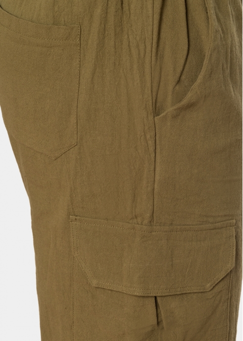 Khaki Cotton Cargo Shorts, Loose Fit