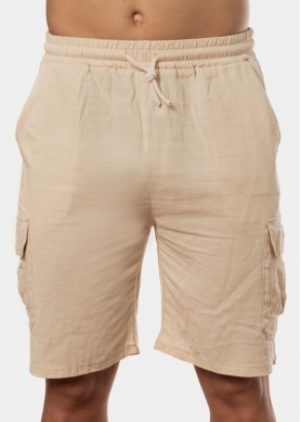 Beige Cotton Cargo Shorts, Loose Fit