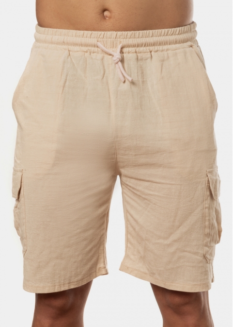Beige Cotton Cargo Shorts, Loose Fit
