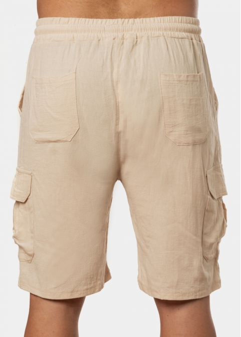 Beige Cotton Cargo Shorts, Loose Fit