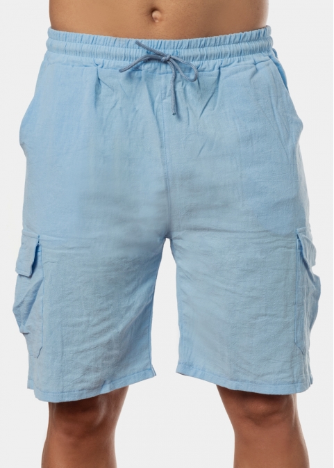 Light Blue Cotton Cargo Shorts, Loose Fit
