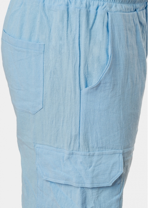 Light Blue Cotton Cargo Shorts, Loose Fit