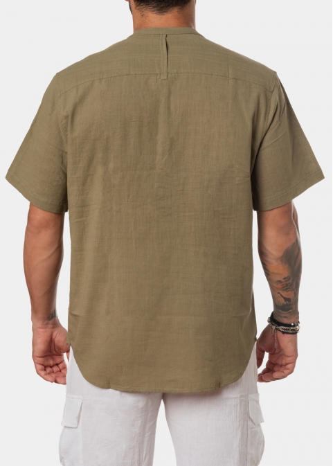 Khaki mandarin shirt w/ short sleeve