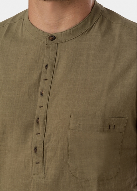 Khaki mandarin shirt w/ short sleeve