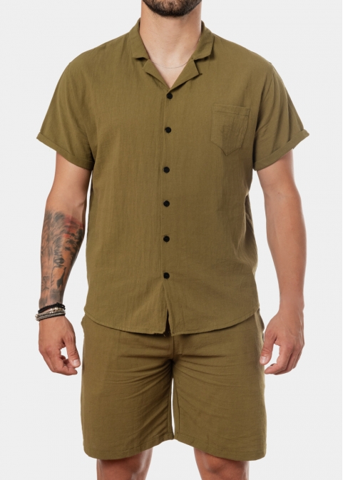 Khaki cotton set (shirt & shorts)