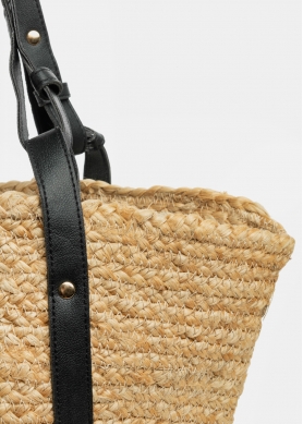 Big Jute Beach Bag w/ Black Leatherette Handles