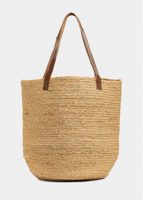 Jute Beach Bag w/ Leatherette Handles