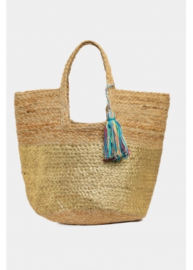 Jute Beach Bag w/ Gold Design