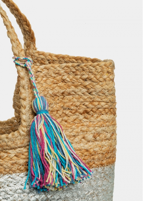 Big Jute Beach Bag w/ Silver Design