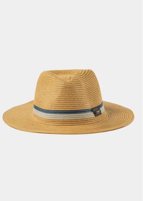 Brown Panama Style hat w/ coloured & leather details