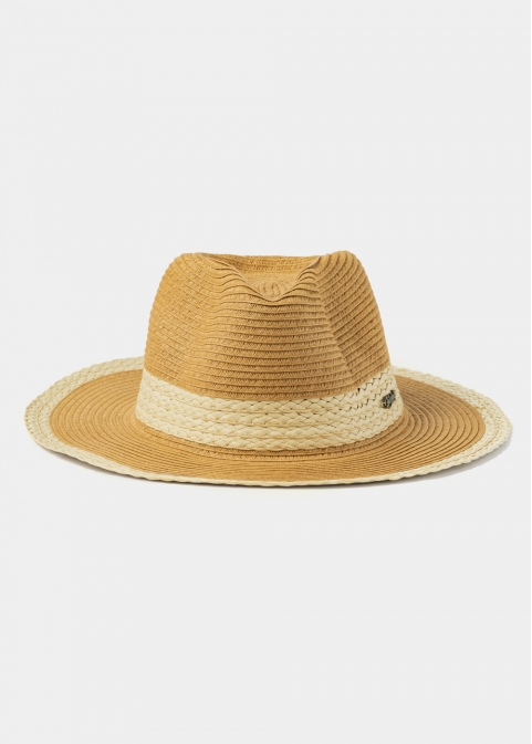 Brown Panama Style hat w/ braided details