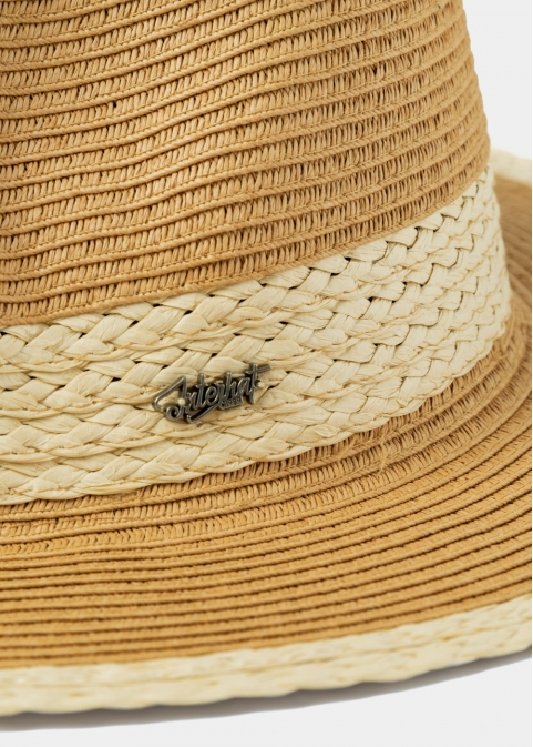 Brown Panama Style hat w/ braided details