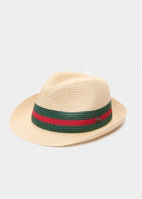 Beige fedora with green & red details