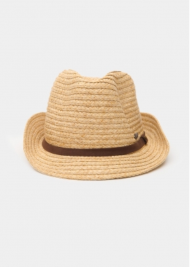 Raffia Fedora with Brown Leather Strap