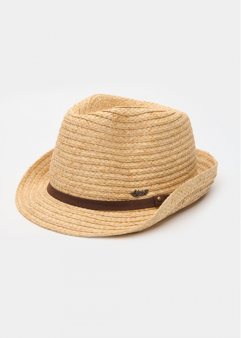 Raffia Fedora with Brown Leather Strap