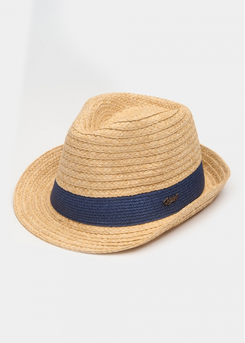 Raffia Fedora with Dark Blue Detail