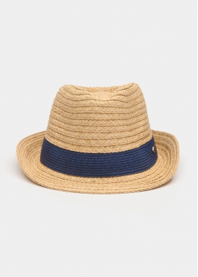 Raffia Fedora with Dark Blue Detail