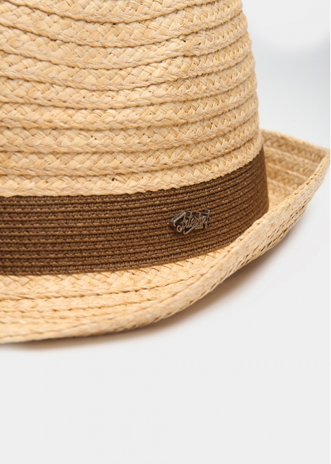 Raffia Fedora with Brown Detail