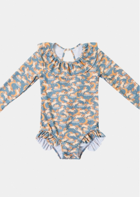 Girls One-Piece Swimsuit w/ Unicorns Print