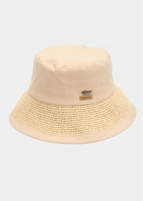 Beige Bucket Cotton & Straw Hat 