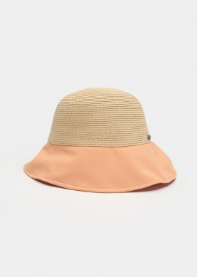 Orange Bucket Cotton & Straw Hat w/ Cotton Bow