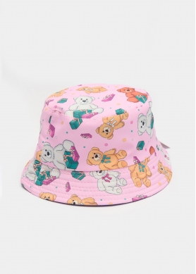 Kids Bucket Hat Double Face w/ Teddy Bear Patern