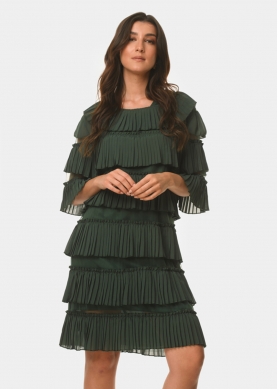 Pleated dark green dress