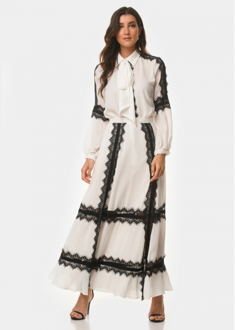 Laced saten shirt & skirt set