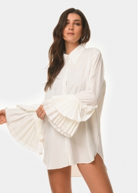 Pleated sleeves shirt-dress