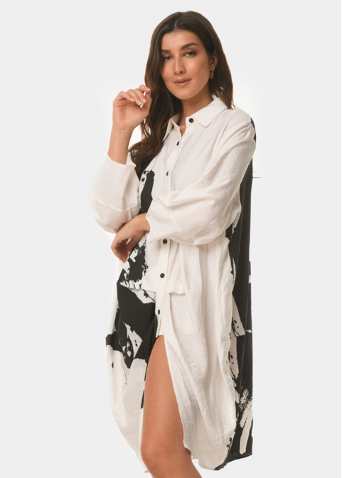 White shirt-dress with black paint