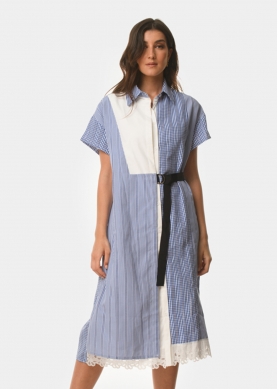 Striped & plaited shirt-dress