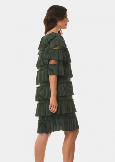 Pleated dark green dress