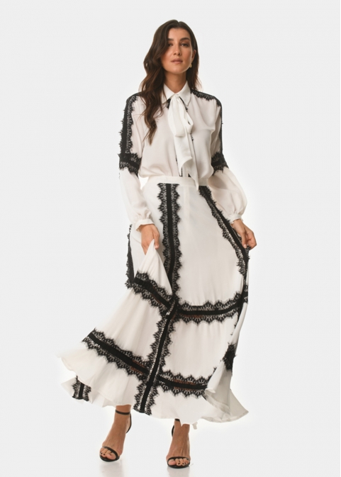 Laced saten shirt & skirt set