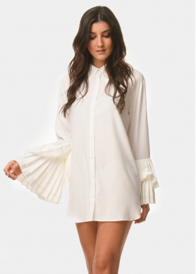 Pleated sleeves shirt-dress