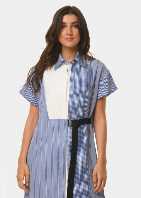 Striped & plaited shirt-dress