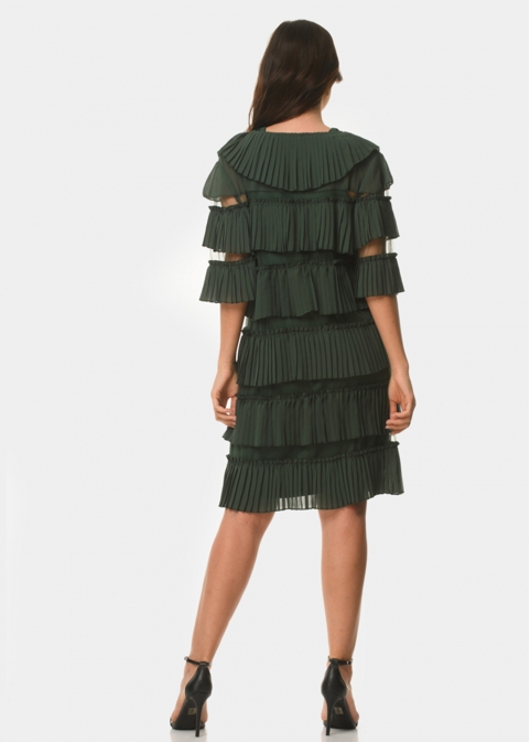 Pleated dark green dress