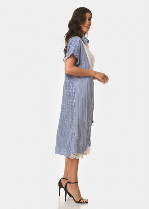 Striped & plaited shirt-dress