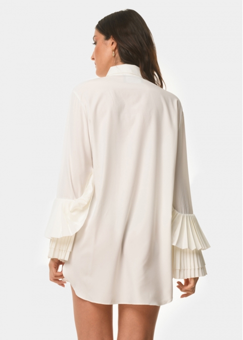 Pleated sleeves shirt-dress