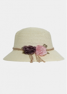 Ecru kids hat with roses 