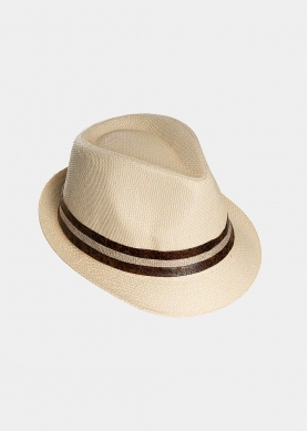 Beige fedora with leather strap 