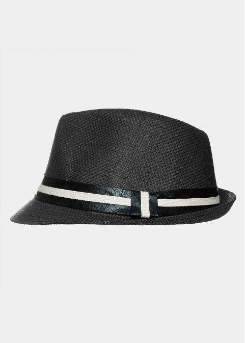 Black fedora with leather strap 