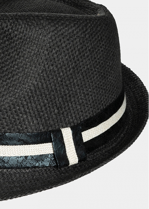 Black fedora with leather strap 