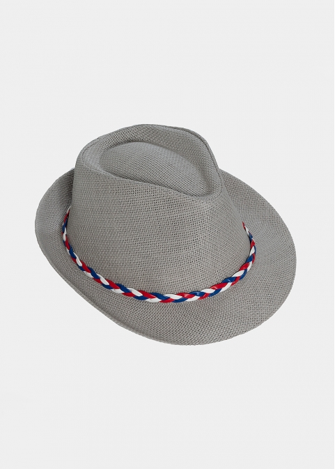 Grey fedora with 3 colour rib