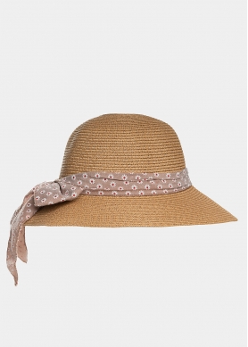 Brown hat with pink foulard