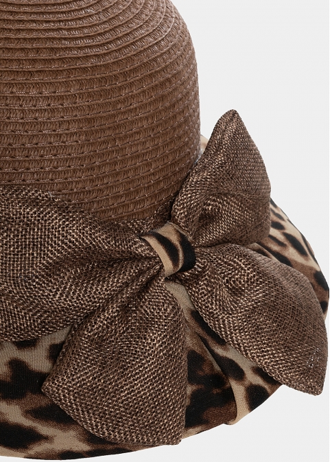 Dark brown leopard hat with bow