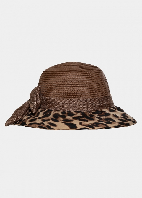 Dark brown leopard hat with bow